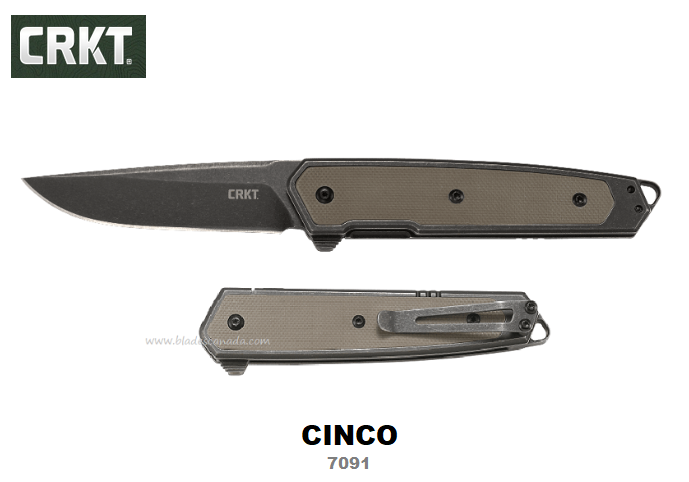 CRKT Cinco Flipper Framelock Knife, D2 Steel, G10/Aluminum, CRKT7091 - Click Image to Close